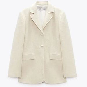 ZARA WOMEN TEXTURED POCKET BLAZER OYSTER WHITE JACKET 2696/467/251 S